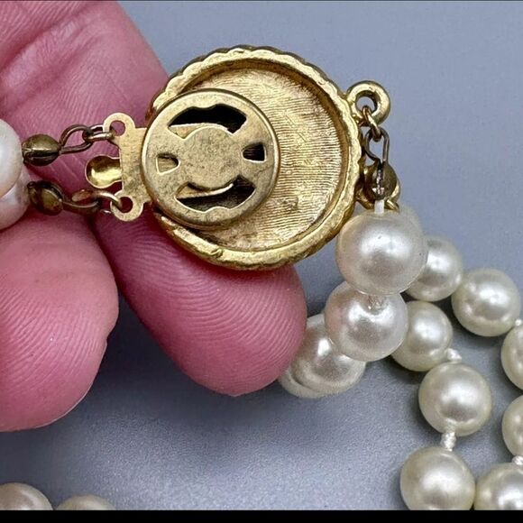 Vintage Gold Tone Pearl Beaded Double Strand Necklace,18" - Picture 5 of 5